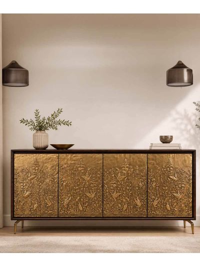 Luxury Brass Embossed Wooden Console Table