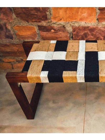 Gulmohar Cotton Wooden Bench