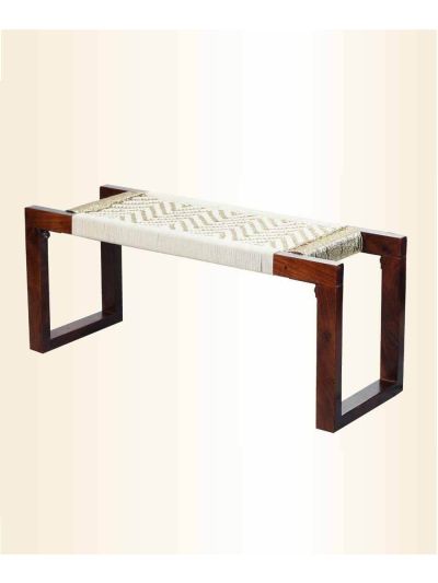 Siya Cotton & Gold Plastic Wooden Bench