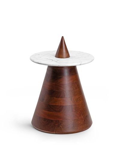 Pyramid Wooden Side Table - Statuario 