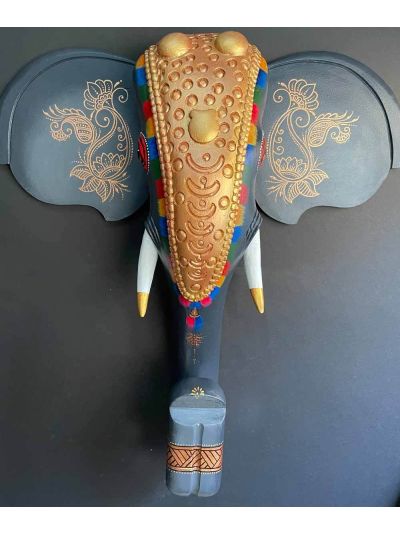 Hand Painted Nettipattam Wooden Elephant Head