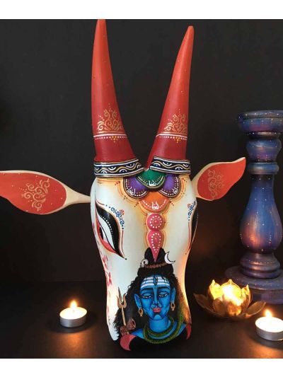 White Wooden Shiva Cow Head