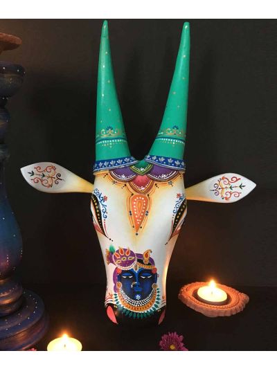 White Sri Nath Ji Wooden Cow Head