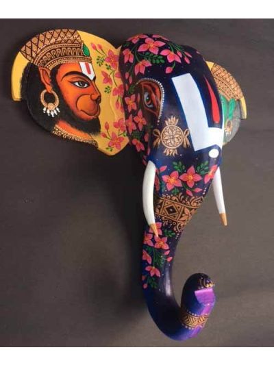 Blue Hanuman and Garuda Wooden Elephant Head