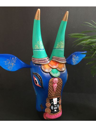 Blue Balaji Wooden Cow Head