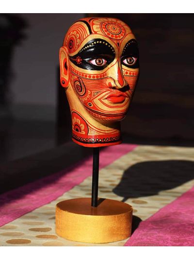 Hand painted Golden Theyyam Head Accent