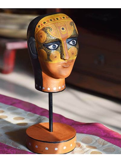 Hand painted Ochre Theyyam Head Accent
