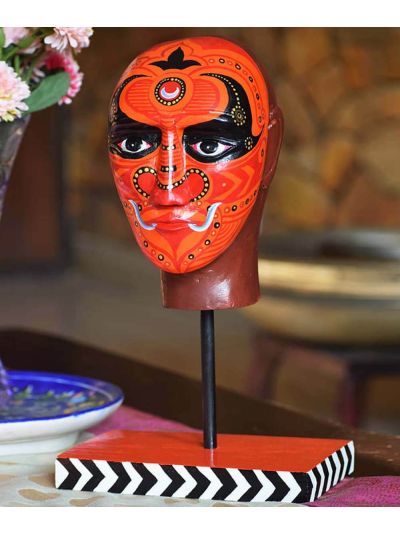 Hand painted Vermillion Theyyam Head Accent