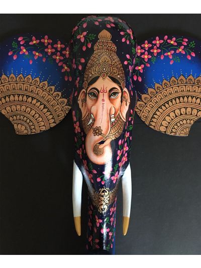Blue Ganesha Wooden Elephant Head