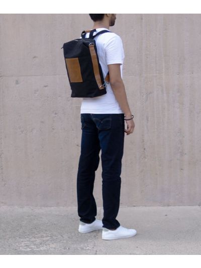 LATITUDE LEATHER LAPTOP BAG - CONVERTIBLE - CANVAS BLACK