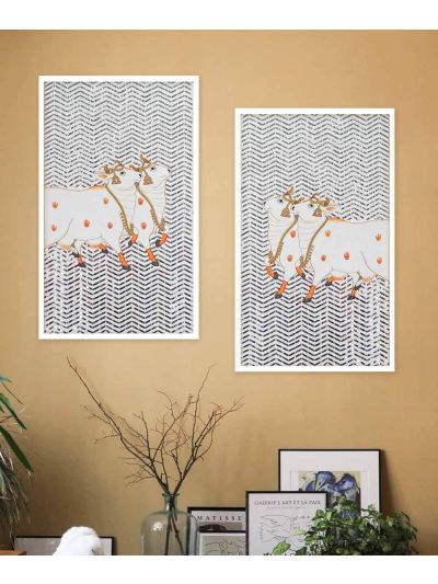 Nandi Pichwai Thikri Wall Art: Set of 2