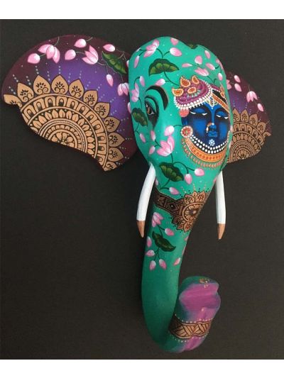 Teal Sri Nath Ji Wooden Elephant Head