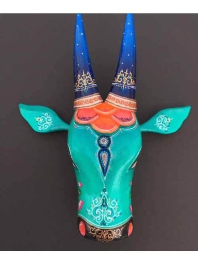 Turquoise Wooden Cow Head