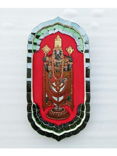Handcrafted Balaji Thikri Artwork – Lord Venkateswara Mirror Inlay Wall Decor