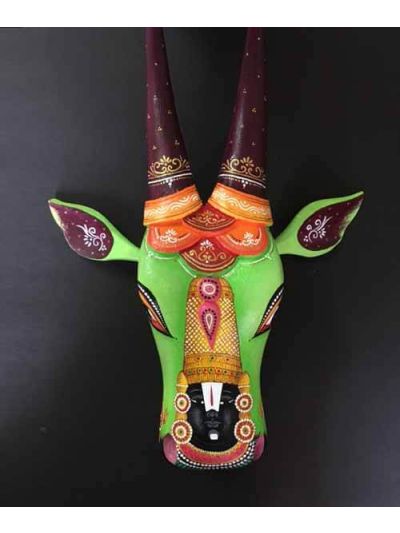 Green Balaji Wooden Cow Head