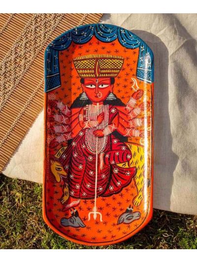 The Guardian Durga Bengal Pattachitra Tray
