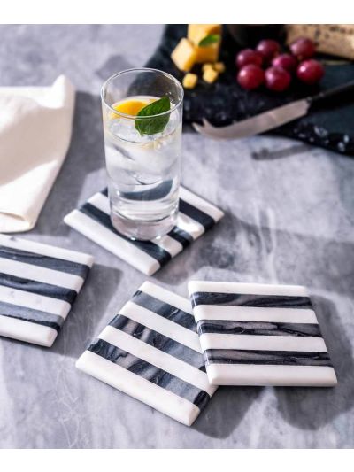 Black & White Stripe Coasters Set