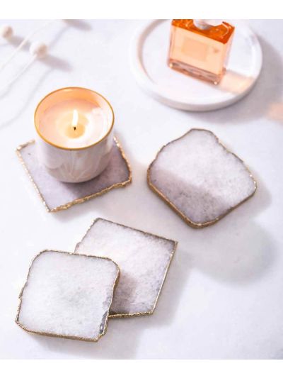 White Quartz Coaster with Gold Trim