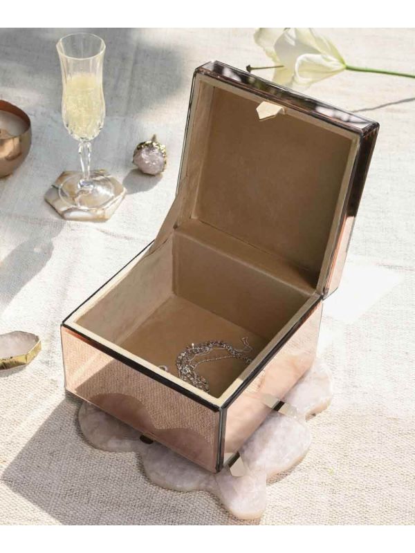 Rose Gold Tinted Glass Jewellery Utility Box