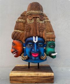 Three Faced Vishnu Wooden Bust