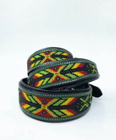 Macbeth - Green leather collar for dogs with beadwork