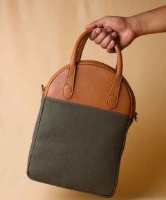 Zorah Dark Green Canvas and Leather Handbag