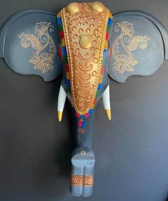 Hand Painted Nettipattam Wooden Elephant Head