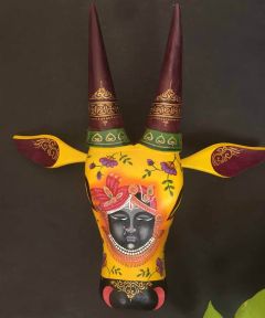 Yellow Sri Nath Ji Wooden Cow Head