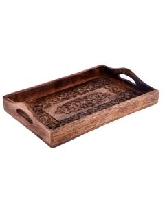 Mango wood rectangular carved tray