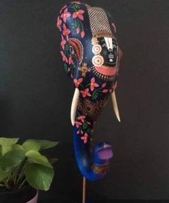 Blue Balaji Wooden Elephant Head