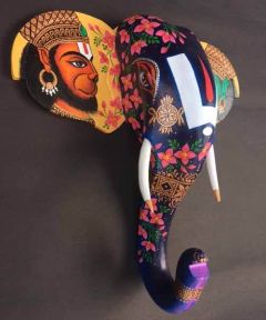Blue Hanuman and Garuda Wooden Elephant Head