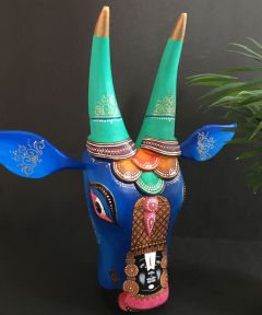Blue Balaji Wooden Cow Head
