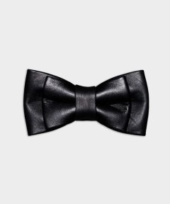 MEN'S GENUINE LEATHER BOW TIE - TWIN NARROW: BLACK