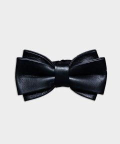 MEN'S GENUINE LEATHER BOW TIE - TWIN WIDE BLACK