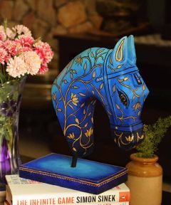Hand Painted Blue Horse Head on stand 