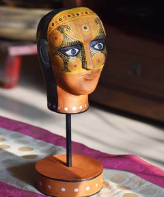 Hand painted Ochre Theyyam Head Accent