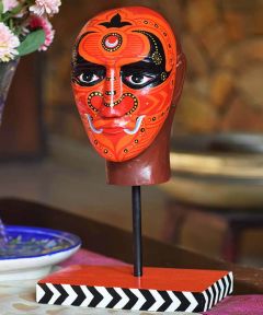 Hand painted Vermillion Theyyam Head Accent