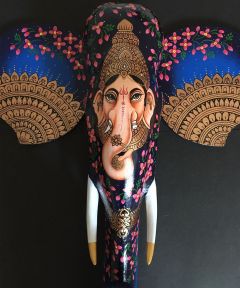 Blue Ganesha Wooden Elephant Head