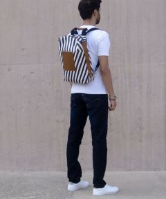 LATITUDE LEATHER LAPTOP BAG - CONVERTIBLE - STRIPES FABRIC