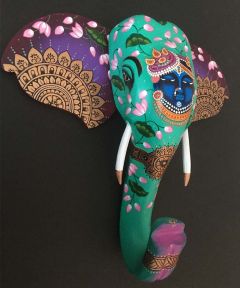 Teal Sri Nath Ji Wooden Elephant Head