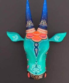 Turquoise Wooden Cow Head