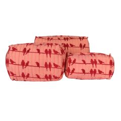 Whispering Birds Red Travel Pouch : Set of 3