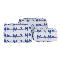 Whispering Birds Blue Travel Pouch : Set of 3