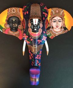 Balaji Wooden Elephant Head with Goddesses