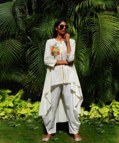 Boquet White High Low Tunic with Dhoti Pants