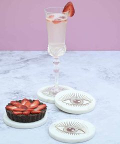 Evil Eye Marble Round Coasters ( Set Of 4 )
