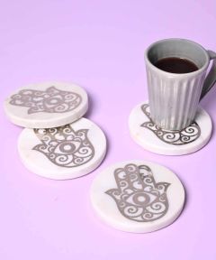 Hamsa Marble Round Coasters ( Set Of 4 )