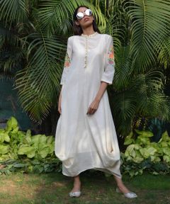 Bloom White Cowl Dress With Embroidery