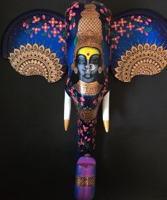 Blue Durga Wooden Elephant Head