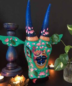 Green Pichwai Wooden Cow Head